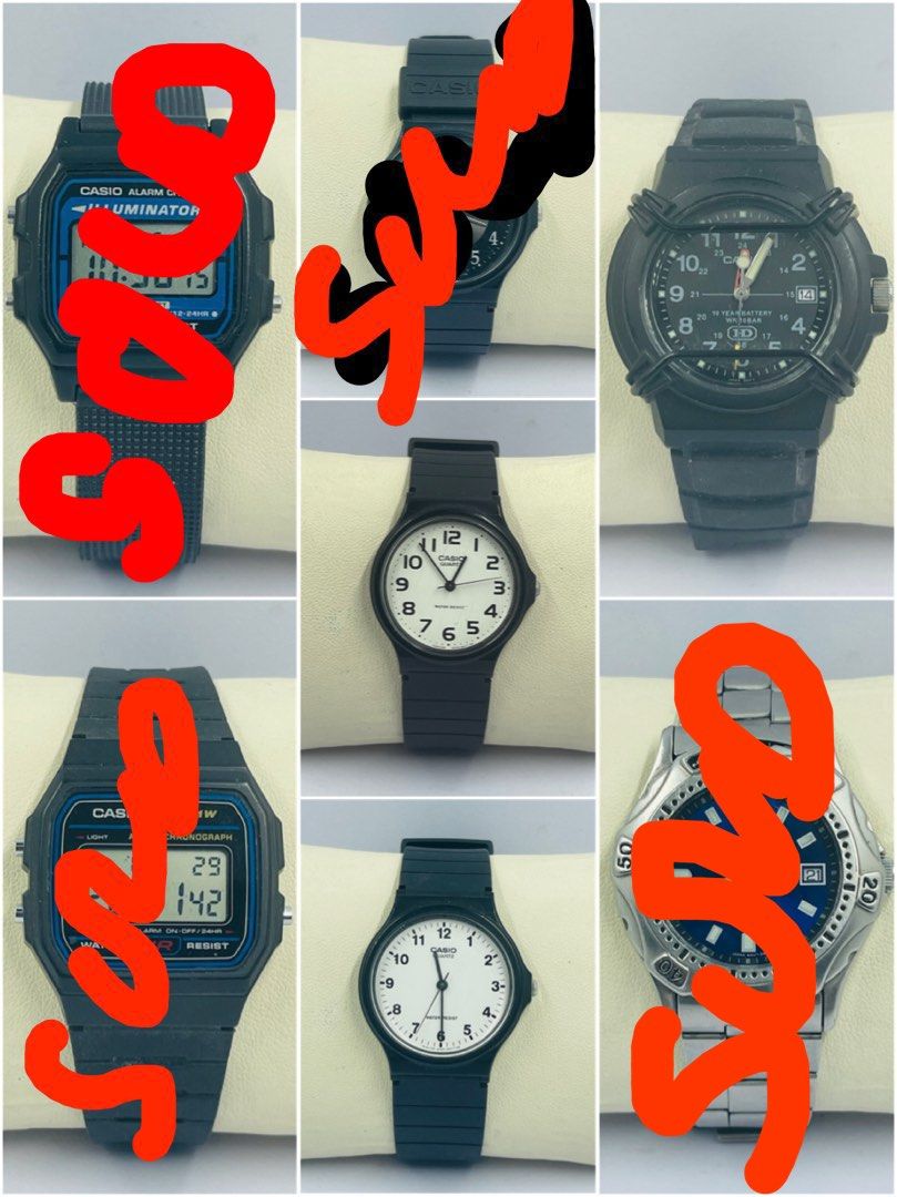 Casio watches (Category: Men's Watches) located in Tandag. Submitted by curatedwatchesph (Listing ID 1440355376, Image 1). Description: Casio alarm crono- sold Casio f91w- sold Casio analog black -SOLD Casio analog white-500 Casio analog white-500 Casio hda-600- 1000 Casio oceanus- sold All items are in good and working condition. Shipping via LBC. DM for details.