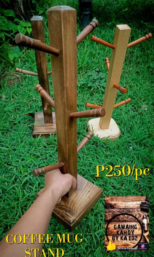 Coffee Mug Stand (Category: Coffee & Tea Tableware) located in Tarlac. Submitted by gkhaus05 (Listing ID 1446377272, Image 2). Description: COFFEE MUG STAND ✔ 6 pegs ✔ color: walnut color two-toned natural wood color - Handcrafted wooden items - Custom woodworks available - From Gawaing-Kahoy by Ka Edz - Follow us on Facebook and Instagram for updates and latest creations.