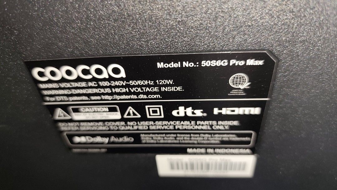 Coocaa 50S6G Pro Max Android TV - defective (Category: TV) located in Manila. Submitted by dreyord12 (Listing ID 1446412552, Image 3). Description: 📺 Coocaa 50 inches Smart TV – DEFECTIVE / FOR REPAIR 📺 Model: Coocaa 50S6G Pro Max Android Smart TV / Dolby Audio / HDMI / DTS ⚠️ ISSUE: TV is powering on and usable but the screen sometimes flickers. Selling as defective / for repair. Buy at your own risk. ✅ No other major issue encountered ✅ Good 