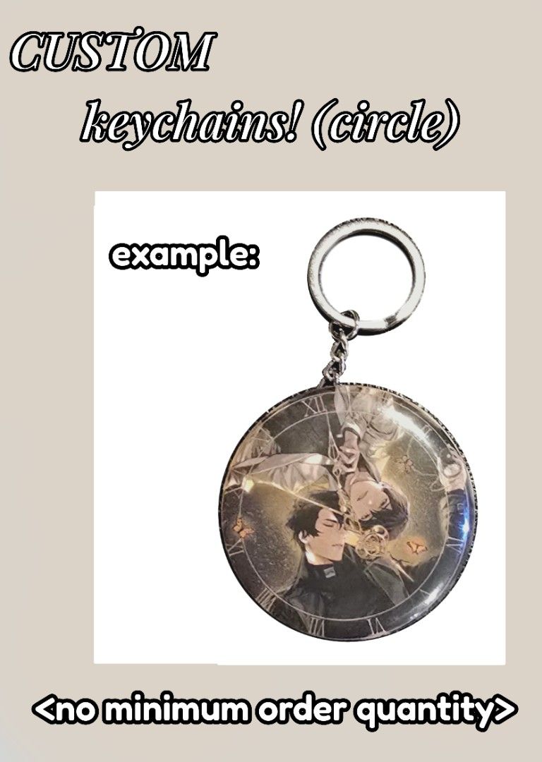 Custom Keychains (Category: Character Goods) located in Singapore. Submitted by arandom.guy (Listing ID 1446472104, Image 1). Description: - Design your own custom keychains! (please send images in a circle format in advance) - Personalise with your favorite character(s)! -great for making merch for your favs - No minimum order quantity, though bulk purchases can be discussed! - Ideal for personal use or as unique gifts! > w < - Shiny foil for +$