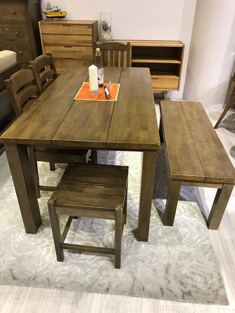 Dining Set (Category: Tables & Sets) located in Singapore. Submitted by bravoooo (Listing ID 1446493985, Image 2). Description: Dining set from P&R. Self pick up. Set includes rectangular table, 2 chairs, and 1 bench..