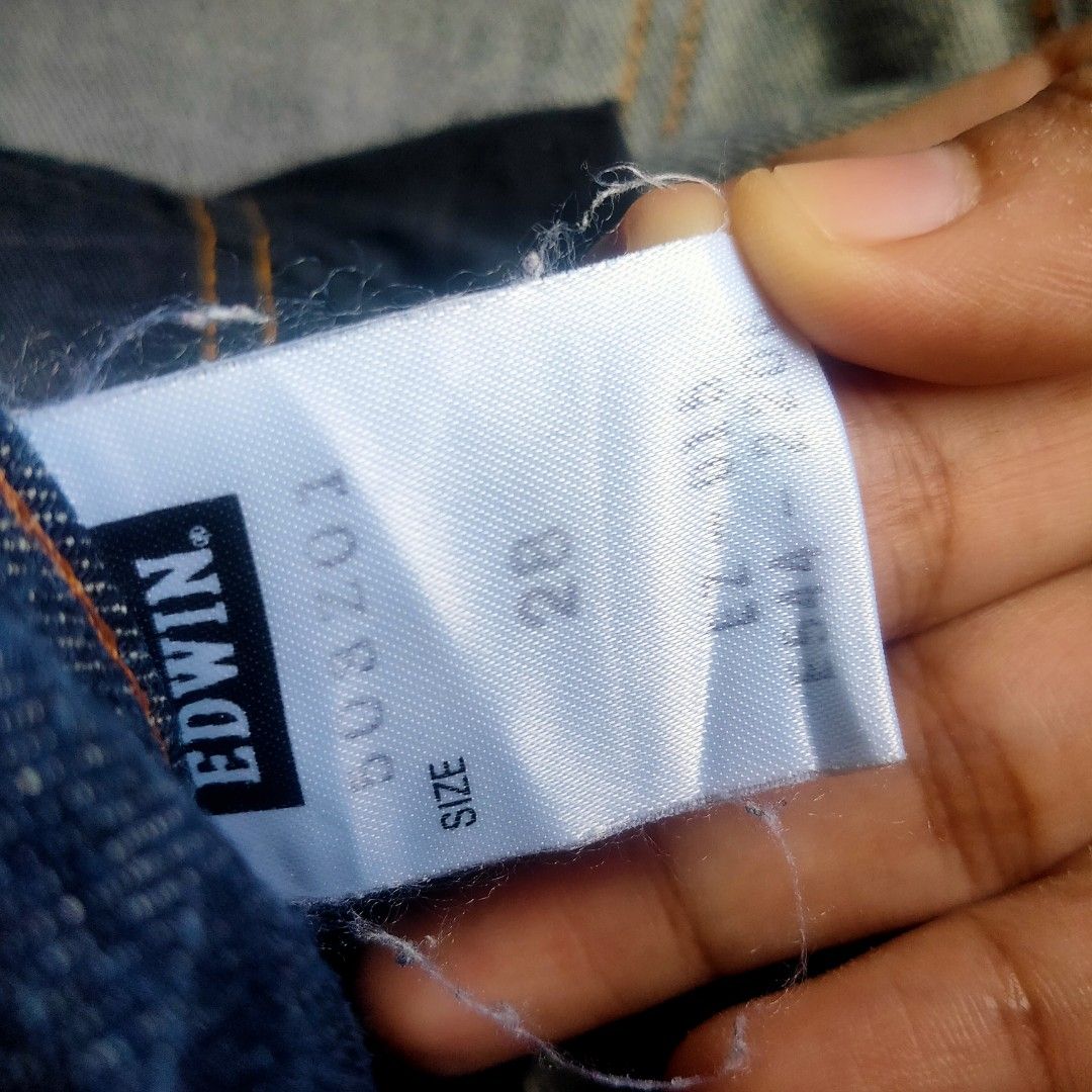 EDWIN Slim Fit Jeans Size 28 Blue Denim (Category: Jeans) located in Dasmarinas. Submitted by amara1022 (Listing ID 1446433133, Image 3). Description: - EDWIN Slim Fit Jeans - Classic blue denim wash with subtle fading - Size: 28 - Made in Japan - Ideal for everyday wear.
