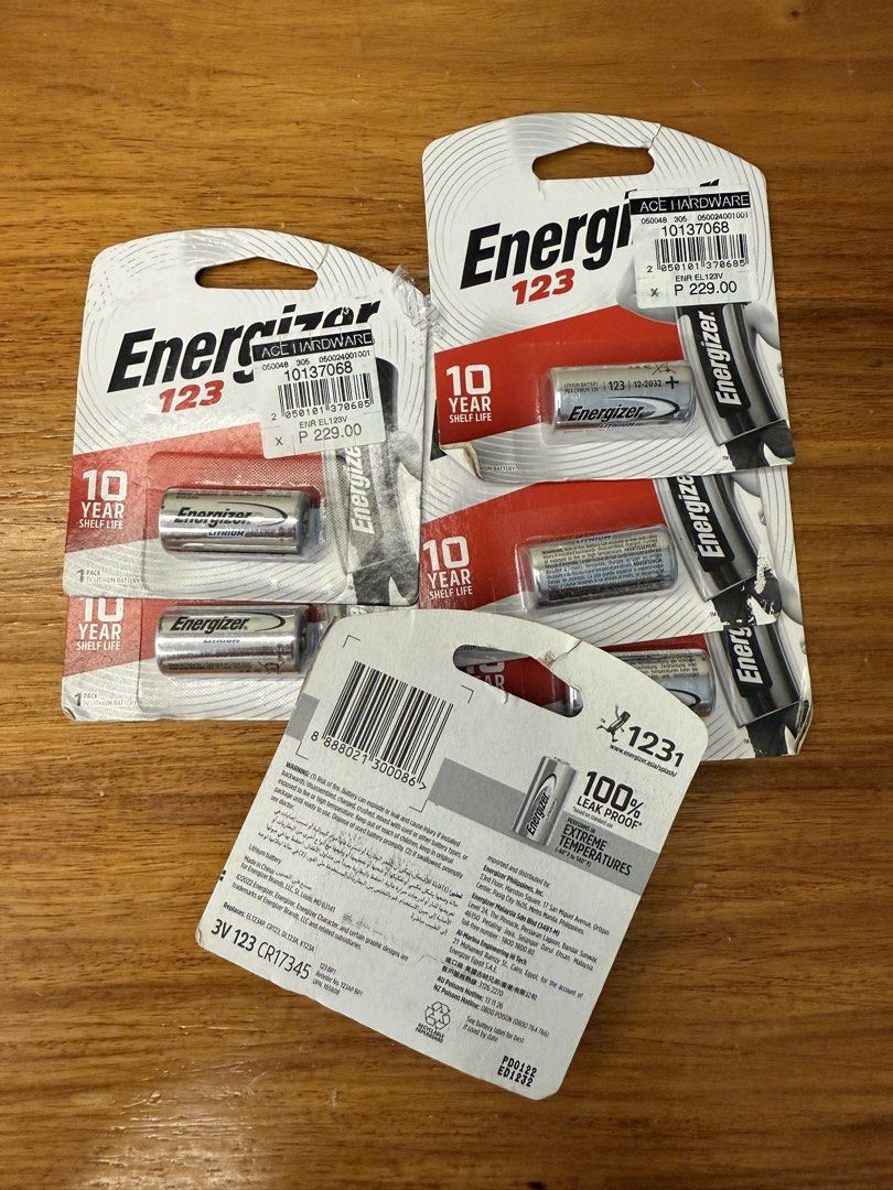 Energizer 3V Lithium Batteries (6 Packs) (Category: Other Accessories) located in Quezon City. Submitted by akestrella (Listing ID 1446430202, Image 2). Description: - 6 packs of Energizer 123 3V lithium batteries - 10-year shelf life - Ideal for cameras and other electronic devices.
