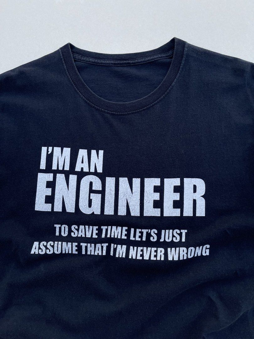 Engineer Statement tee shirt (Category: Tshirts & Polo Shirts ) located in Santa Rosa. Submitted by arvintage.ph (Listing ID 1446429017, Image 2). Description: Tagged: fits Large-XL Width 21.5” | Length 31” Condition: Good Issue(s): Hairline crackprint.