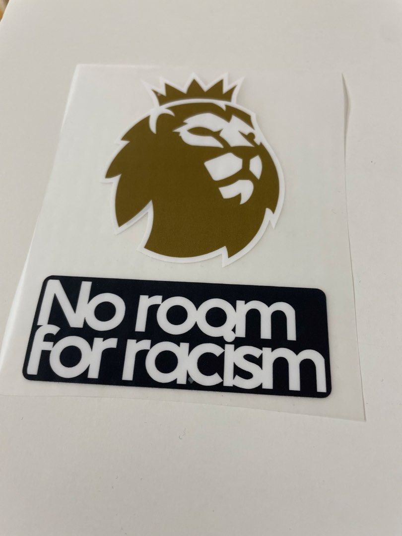 EPL Patch Set (Category: Art & Prints) located in Petaling Jaya. Submitted by wangwangoncrsll (Listing ID 1446536571, Image 1). Description: - Premier League sticker set - Features iconic lion logo - Includes 'No Room For Racism' text - Ideal for decorating laptops, water bottles, and more - Show your support for the league and its anti-racism message - Easy to apply.