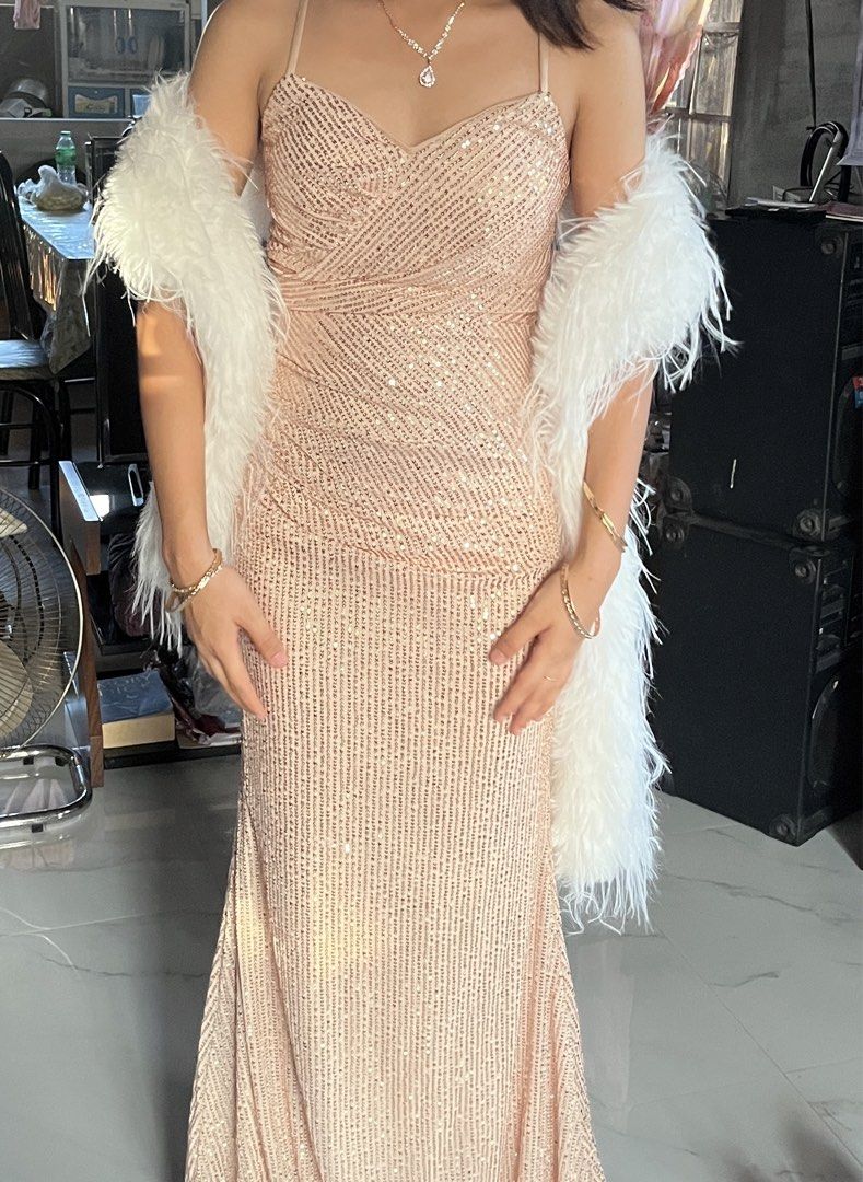 Fairiesty SHEIN Champagne Sequin Gown (Category: Evening dresses & gowns) located in Tuguegarao City. Submitted by thriftpand4 (Listing ID 1446366890, Image 2). Description: - only used it once - pinacut ko sa tailor because it was too long for me - my height is 5’2 - bought originally for ₱1200+ sa SHEIN - size is XS but can fit up to S (i am usually size small) slightly nego .