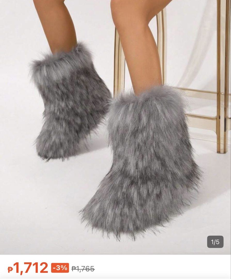 Grey Faux Fur Winter Boots (Category: Boots) located in Taguig. Submitted by wardrobebymami (Listing ID 1446474180, Image 3). Description: - Size 6 - Rfs: don’t use it anymore - og price: 1,700+ - Super cozy grey boots - Soft and fluffy faux fur lining for ultimate warmth - Easy slip-on design - Ideal for cold weather - Adds a fun statement to any outfit.