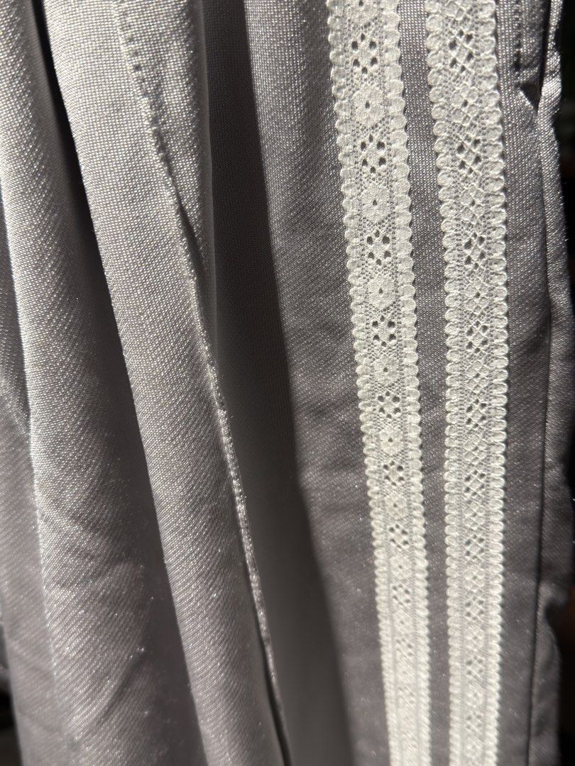 Grey Track Pants with White Lace Stripes (Category: Joggers) located in Manila. Submitted by kyle.daniel (Listing ID 1446464934, Image 3). Description: - Grey track pants - Striped with a subtle lace-like pattern - Comfortable elastic waistband - Ideal for lounging or casual wear - Versatile and easy to pair with any top - No issue.