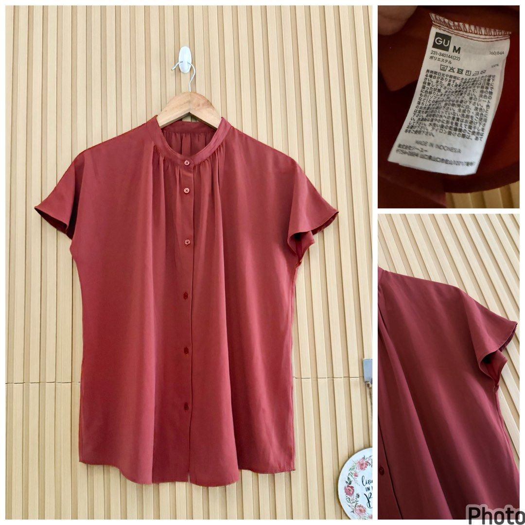 Gu terracotta drape button down top (Category: Blouses) located in Makati City. Submitted by cutefabph (Listing ID 1446470250, Image 2). Description: 🛍️Pls.take time to read… 🛍️ Pls take note that some ww photos are inspired & not the actual one itself. 🛍️🛍️Gentle Reminder:🛍️🛍️ We measured every item esp trousers & other bottoms thru flat-lay… We will not allow refund & return anymore. So pls take time to read the description box to avoid h
