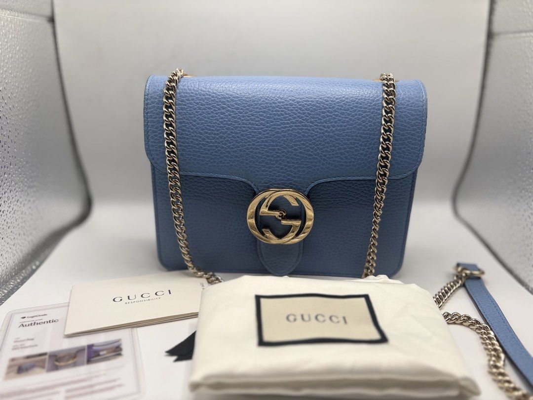 Gucci Interlocking Crossbody Bag (Category: Luxury Bags & Wallets) located in Santa Maria. Submitted by luxxury_for_less (Listing ID 1446360072, Image 1). Description: Pebbled leather. Champagne gold hardware. With dustbag, paperbag, LG certificate and booklet. Small size. Can't fit promax..