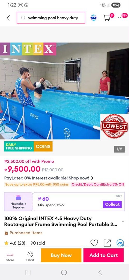 INTEX 4.5 Heavy Duty Rectangular Frame Swimming Pool (Category: Water Sports) located in Valenzuela. Submitted by curioverse96614 (Listing ID 1446460766, Image 2). Description: Intex Heavy Duty Rectangular Pool 4.5m x 2.2m (Complete Package) ​Description: Selling our complete Intex pool setup. Used for just over a month, 100% no issues, no leaks. Ready to use with all maintenance accessories included! ​Original Brand New Price: ~₱15,000 ​Selling 