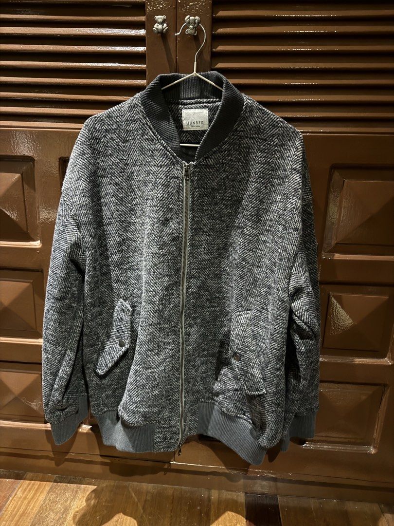 JUNRED Tokyo Japan Bomber Jacket Herringbone Pattern (Category: Coats, Jackets and Outerwear) located in Manila. Submitted by kyle.daniel (Listing ID 1446463010, Image 2). Description: - Authentic Junred bomber jacket from Tokyo, Japan - Unique all-over herringbone pattern - Full zip-up front closure - Convenient front pockets - Ribbed collar, cuffs, and hem for a snug fit - Extra zippered pocket on the sleeve - Ideal for stylish layering.