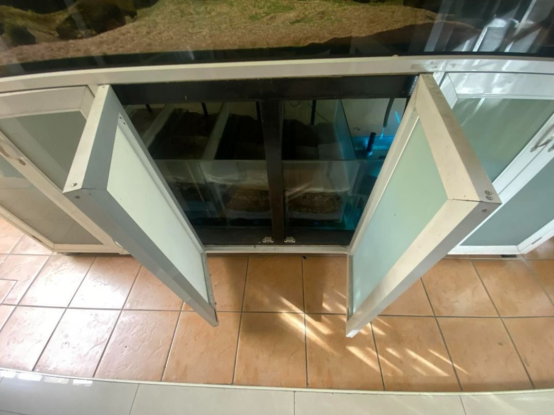 Large Aquarium with Cabinet Stand and Fish (Category: Homes & Other Pet Accessories) located in Makati City. Submitted by indigo28 (Listing ID 1446479456, Image 3). Description: Large Premium Aquarium Setup for Sale – Complete with Fish & Equipment Selling our large aquarium setup, including everything shown in the photos. Details: • Dimensions: 8 ft (L) × 3.2 ft (W) × 5.2 ft (H) • Comes with sturdy cabinet base with elegant frosted glass doors •