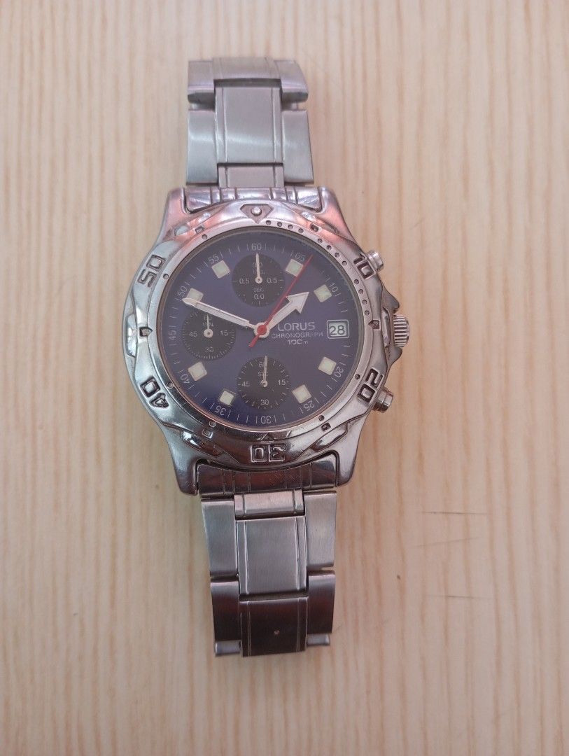 Lorus chronograph (Category: Men's Watches) located in Las Pinas. Submitted by quick_deals_great_finds2 (Listing ID 1446392770, Image 2). Description: Original good working condition Quartz chronograph with battery Fully functional dials buttons 38mm fits wrist 6.8 inches.