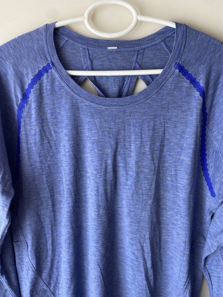 Lululemon blue long sleeve shirt (Category: Activewear) located in Pasig City. Submitted by sandace (Listing ID 1446391643, Image 2). Description: Authentic Features a lace trim infront Cut tag but estimate size 6.
