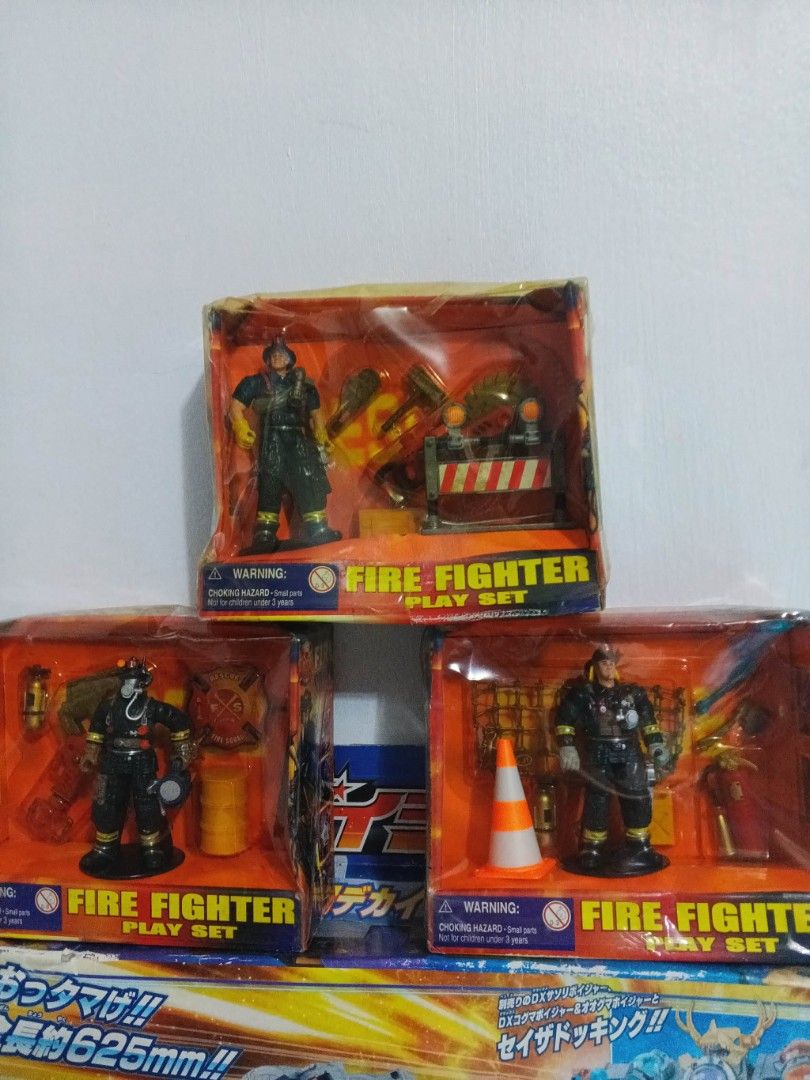MANLEY Fire Fighter Play Set Toy Figures with Accessories (Category: Kids Toys) located in Plaridel. Submitted by klayskolektibols (Listing ID 1446393105, Image 1). Description: - Three Fire Fighter play sets available. - Each set includes a firefighter figure. - Comes with various accessories like axes, cones, and fire extinguishers. - All items are brand new and in original packaging. - Encourages imaginative and heroic play for kids..