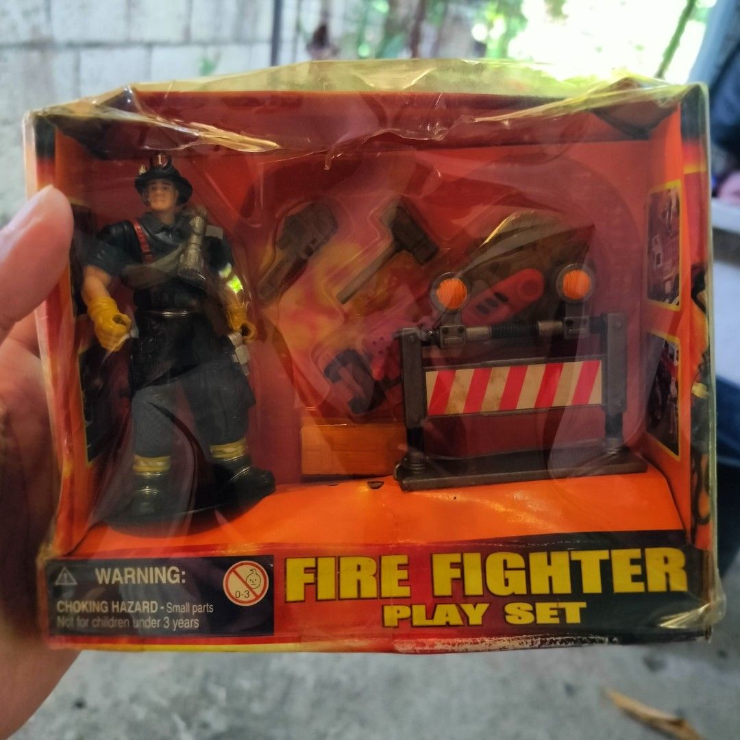 MANLEY Fire Fighter Play Set Toy Figures with Accessories (Category: Kids Toys) located in Plaridel. Submitted by klayskolektibols (Listing ID 1446393105, Image 3). Description: - Three Fire Fighter play sets available. - Each set includes a firefighter figure. - Comes with various accessories like axes, cones, and fire extinguishers. - All items are brand new and in original packaging. - Encourages imaginative and heroic play for kids..