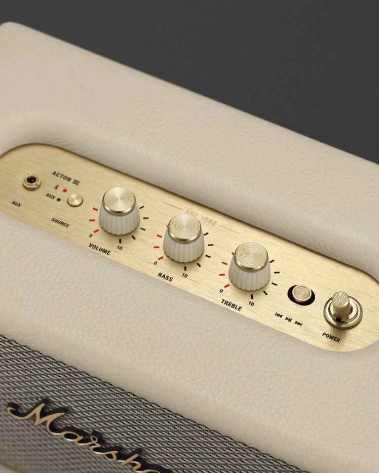 Marshall Acton III Bluetooth Speaker Cream (Category: Soundbars, Speakers & Amplifiers) located in Manila. Submitted by bikoatelier (Listing ID 1446467171, Image 2). Description: - Marshall Acton III Speaker in Cream - Connects via Bluetooth or AUX cable - Independent controls for Volume, Bass, and Treble - Front-facing Power On/Off switch - Delivers exceptional sound quality - Aesthetically pleasing, fits any room decor.