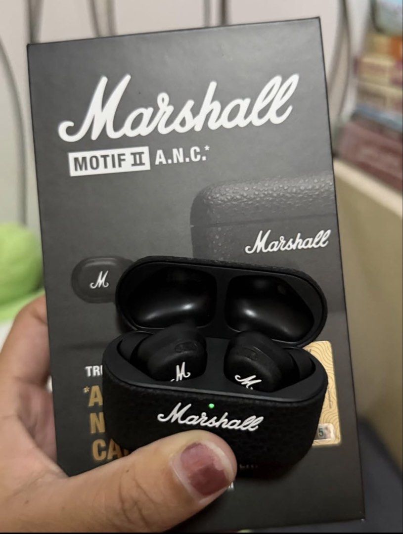 Marshall Motif II A.N.C. True Wireless Earbuds (Category: Earphones) located in Manila. Submitted by prettyrae (Listing ID 1446432942, Image 2). Description: - Marshall Motif II A.N.C. Earbuds (Black) - Huge sound in a tiny package - Up to 30 hours of playtime - Active Noise Cancellation for immersive listening - Bluetooth ready.