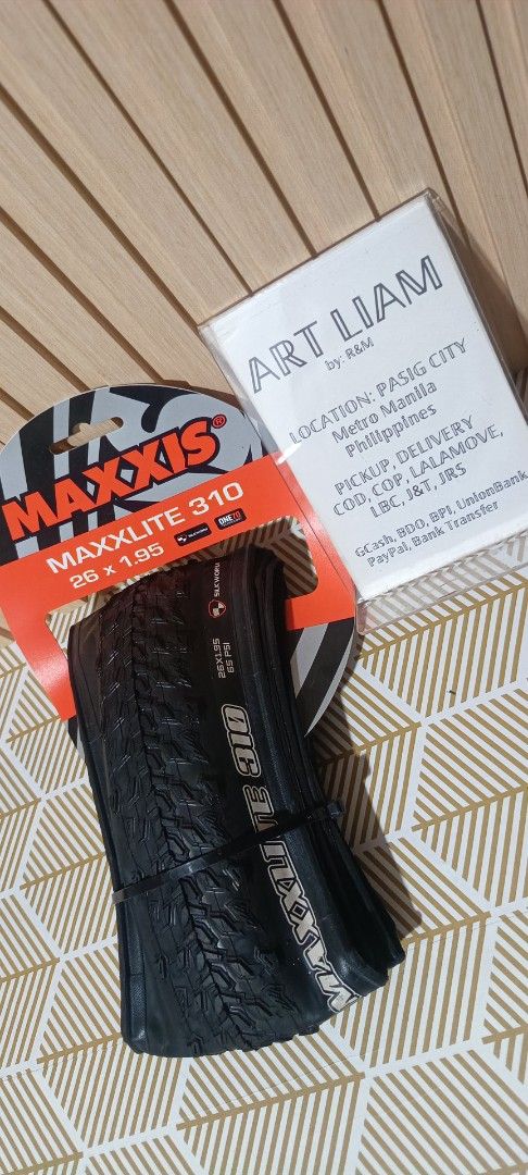 Maxxis MaxxLite 310 Bicycle Tire 26 x 1.95 (Category: Bicycles) located in Pasig City. Submitted by artliam888 (Listing ID 1446482221, Image 1). Description: - Maxxis MaxxLite 310 Tire - Size: 26 x 1.95 BRANDNEW never been used . PRICE: 850 pesos only . ✅ SAME DAY DELIVERY LALAMOVE ✅ PAY NOW GET NOW . Pickup Location: Manggahan, Pasig City. Philippines . 💴💶💵 Payment via Bank, Gcash, BDO, Unionbank, BPI, WesternUnion, PayPal . 📦🛵🚛 Lalamove /