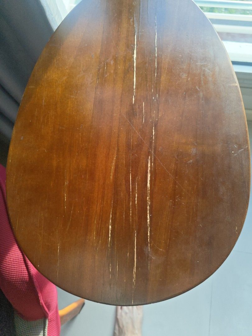 Side Table (Category: Chairs) located in Singapore. Submitted by freeman88.k (Listing ID 1446450363, Image 3). Description: - Stylish side table - Round wooden top with visible scratches - Gold-colored metal frame - Condition = 6.5 / 10 Deal at Bukit Batok Central near MRT..