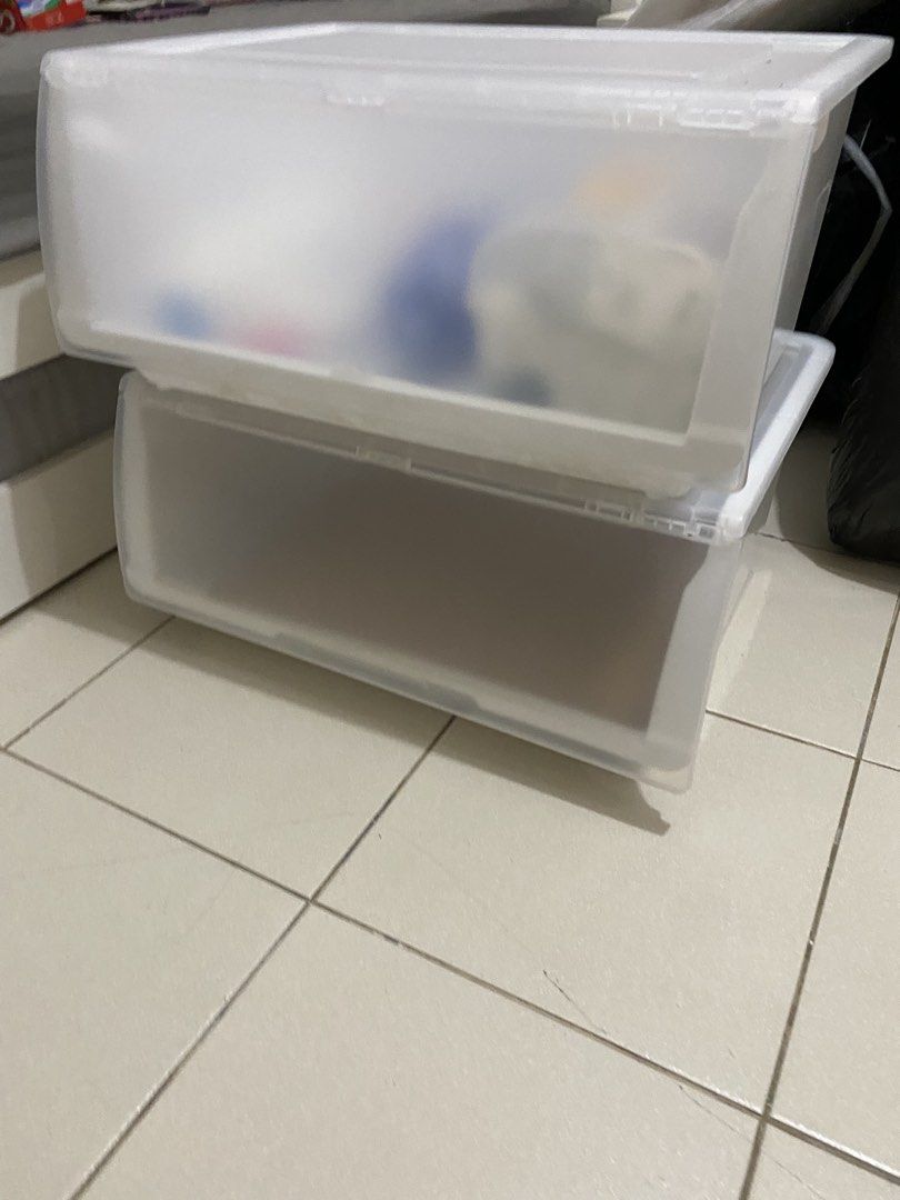 Stackable Translucent Storage Boxes with Lids (Category: Storage Boxes & Baskets) located in Manila. Submitted by seller1010.shark (Listing ID 1446383064, Image 1). Description: - Stackable storage boxes - Translucent design to easily see contents - Ideal for organizing clothes, toys, and household items - Top box includes a lid - Securely stacks on top of each other - Helps keep your space tidy and organized.