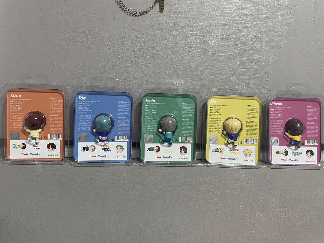 TinyTAN Mobile Figures BTS - Suga, RM, Jimin, Jin, J-Hope (Category: Other Mobile & Gadget Accessories) located in Manila. Submitted by vncgrln (Listing ID 1446367796, Image 2). Description: -ORIGINAL FROM KOREA - Set of 5 TinyTAN mobile figures - Includes Suga, RM, Jimin, Jin, and J-Hope - Collectible figures from SANGSANG - Brand new in original packaging - Ideal for BTS fans and collectors - Perfect for mobile, desk or shelf display.