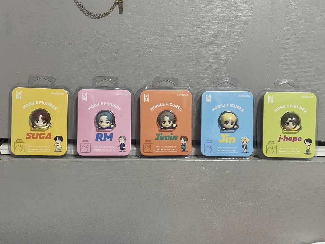 TinyTAN Mobile Figures BTS - Suga, RM, Jimin, Jin, J-Hope (Category: Other Mobile & Gadget Accessories) located in Manila. Submitted by vncgrln (Listing ID 1446367796, Image 1). Description: -ORIGINAL FROM KOREA - Set of 5 TinyTAN mobile figures - Includes Suga, RM, Jimin, Jin, and J-Hope - Collectible figures from SANGSANG - Brand new in original packaging - Ideal for BTS fans and collectors - Perfect for mobile, desk or shelf display.