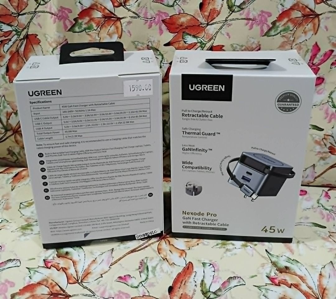 UGREEN 45W RETRACTABLE FAST CHARGER ADAPTER (Category: Chargers & Cables) located in Manila. Submitted by paulaaa_c (Listing ID 1446417170, Image 2). Description: UGREEN ZAPIX SERIES MAGNETIC WIRELESS POWERBANK 10000MAH 20W.