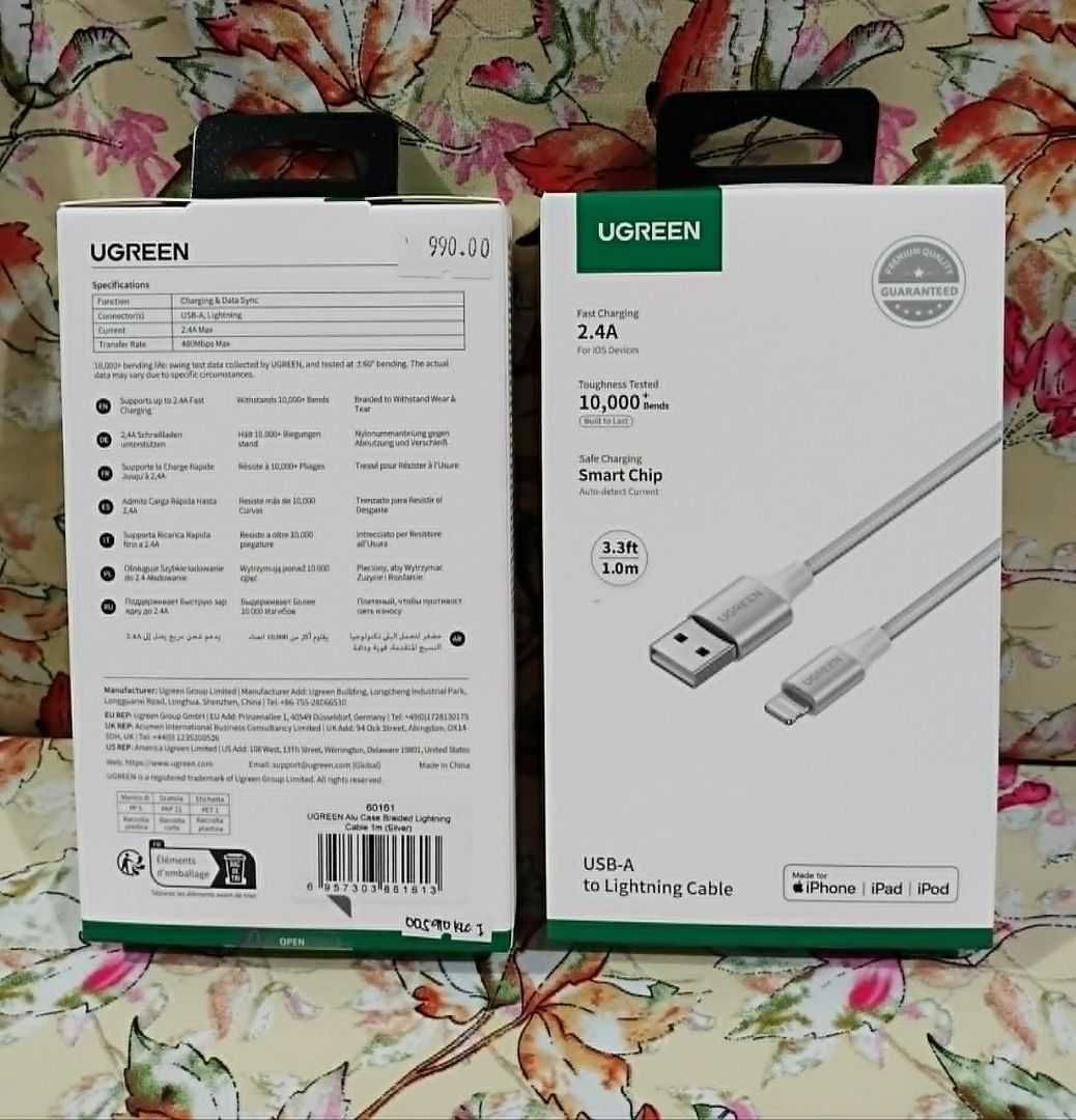 UGREEN USB TO LIGHTNING CABLE 1.M 2.4A (Category: Chargers & Cables) located in Manila. Submitted by paulaaa_c (Listing ID 1446427215, Image 2). Description: PRODUCT HIGHLIGHTS: Condition: 100% Brand New Quality: Premium / High Quality Warranty: With Replacement Warranty for peace of mind Availability: Ready stock for same-day delivery!.