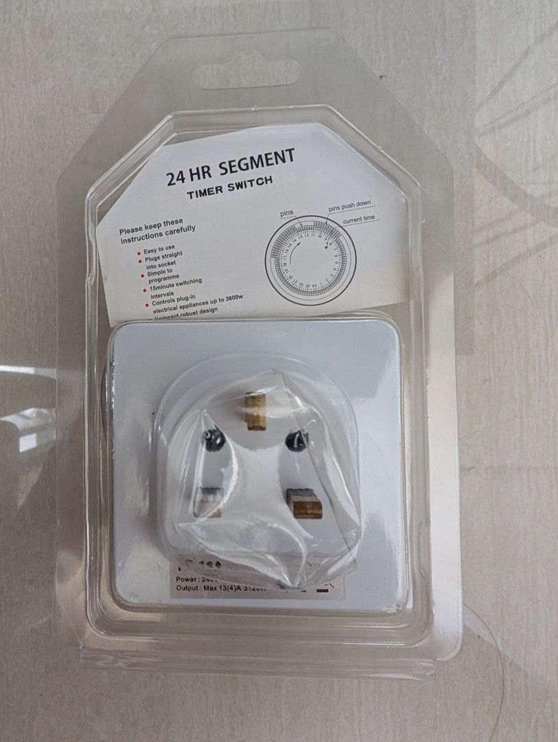 24 HR Segment Timer Switch Plug (Category: Electrical, Adaptors & Sockets) located in Singapore. Submitted by aprilcity (Listing ID 1446576128, Image 2). Description: .