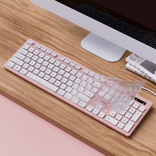 Pink Keyboard with Transparent Keyboard Protector