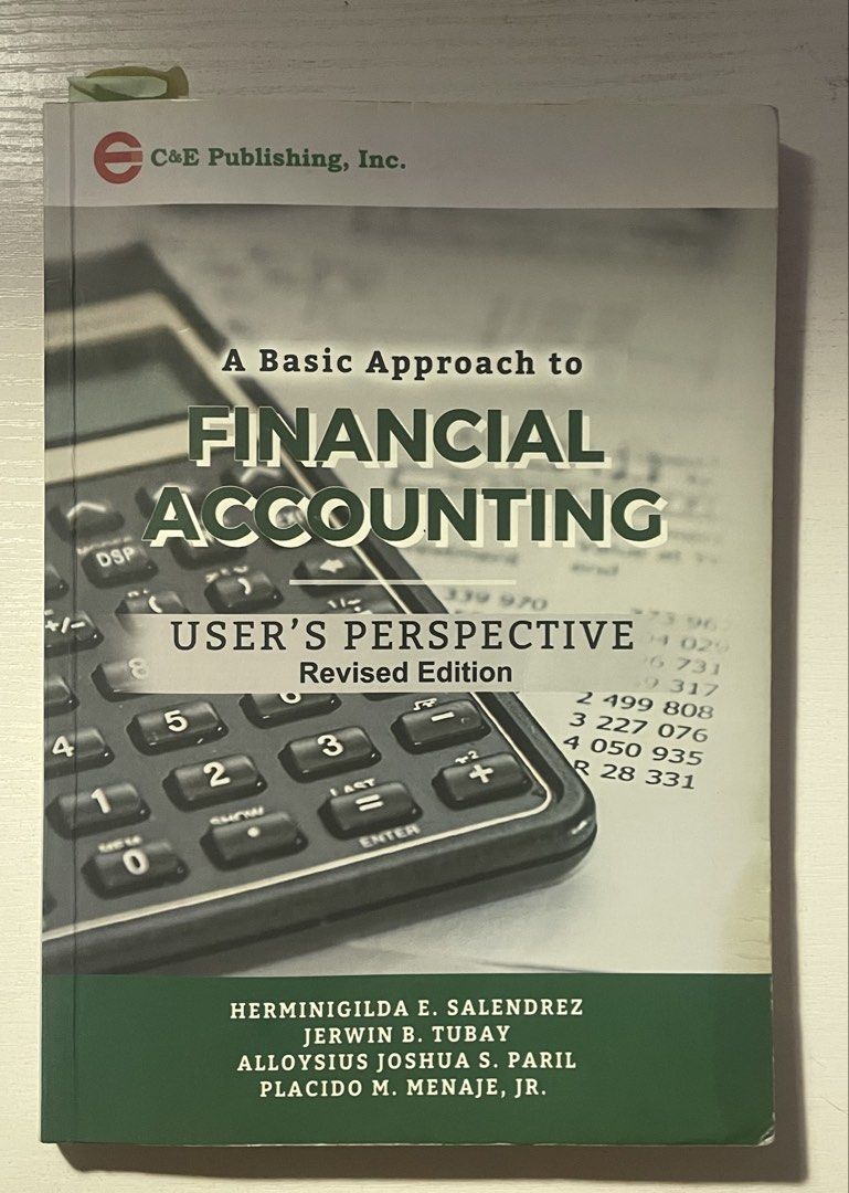 A Basic Approach to Financial Accounting User's Perspective Revised Edition (Category: Textbooks) located in Makati City. Submitted by greenerpasturesss (Listing ID 1446694080, Image 1). Description: - Revised edition financial accounting textbook - Covers equity instruments and other accounting concepts - Includes exercises and illustrations - Ideal for accounting students - Has pencil marks/highlights.