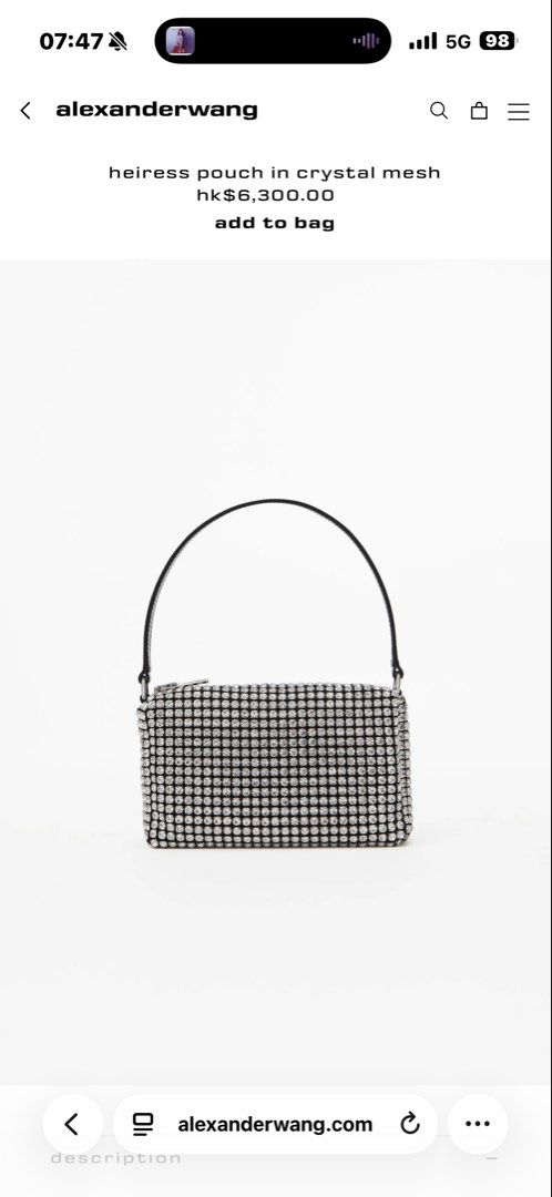Alexanderwang heiress pouch in crystal mesh （分類：手袋及銀包）位於 Hong Kong。 由 everythinguwanttt 提交（商品編號 1446722124，圖片 2）。簡介： heiress pouch in crystal mesh 全閃石 17 x 10 x 7 cm Full set 全新。