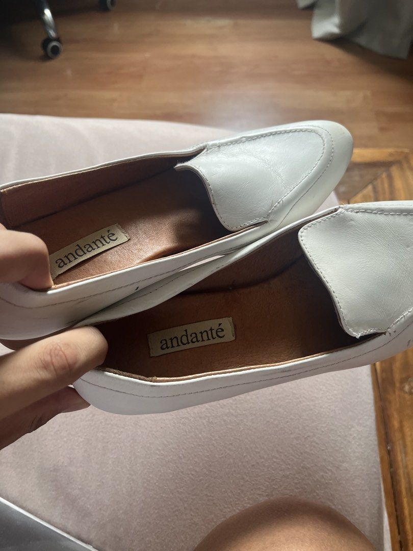Andante White Leather Loafers (Category: Loafers) located in Manila. Submitted by austinver91082 (Listing ID 1446572235, Image 2). Description: RFS : DECLUTTERING - Brand: Andante - Style: Classic slip-on loafers - Material: White Leather - Heel: Low heel - Comfort: Comfortable for everyday wear.