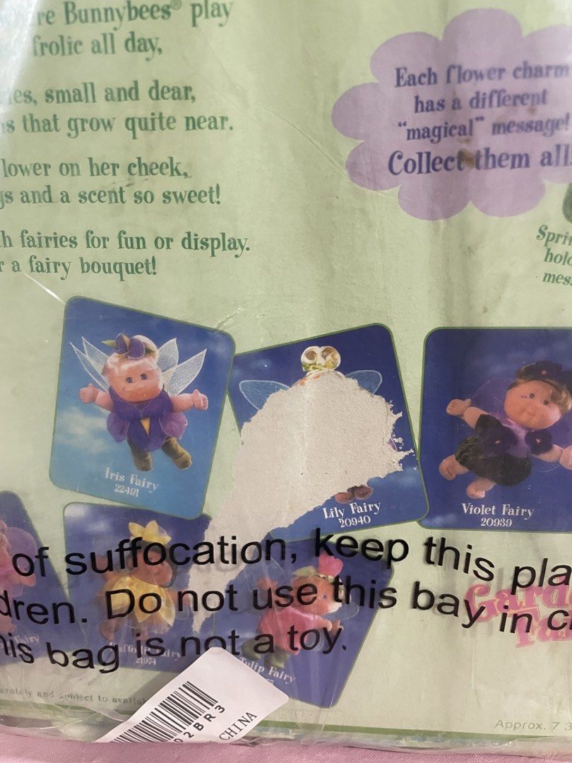 Authentic Cabbage Patch Garden Fairy Doll (Category: Figurines & Statues) located in Manila. Submitted by prelovedpicksph (Listing ID 1446715631, Image 2). Description: — in good condition, minimal flaw — flaw includes: ripped off portion of the back, box is still intact (see 2nd pic for reference) — Cabbage Patch Garden Fairy: Iris — wrapped in plastic.