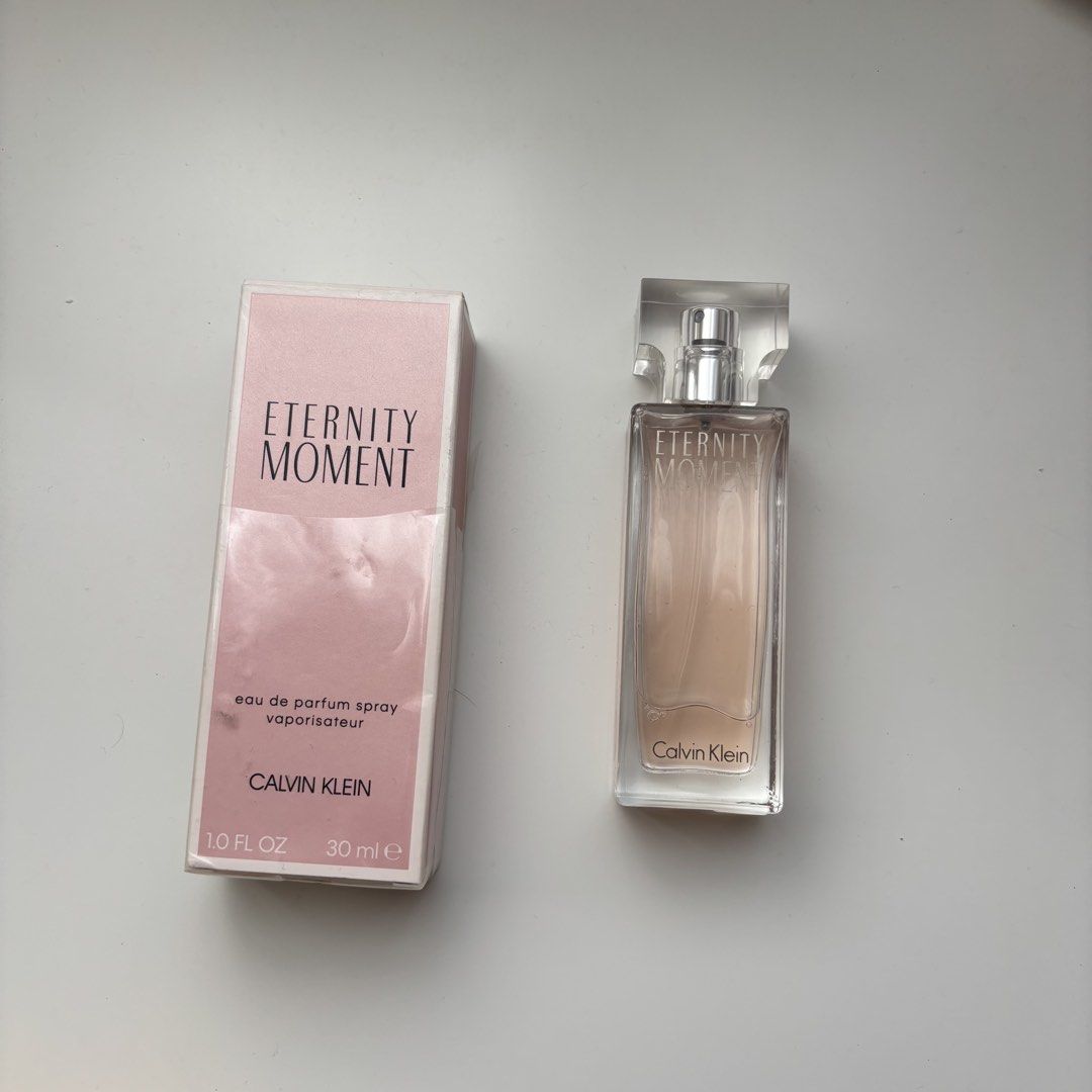 Calvin Klein Eternity Moment Eau de Parfum Spray 30ml (Category: Fragrance & Deodorants) located in Binan City. Submitted by kpreloved___ (Listing ID 1446616484, Image 2). Description: - Calvin Klein Eternity Moment Eau de Parfum - 30ml spray bottle Not a tester, 100% authentic - Includes original box - Ideal for everyday use 90% remaining.