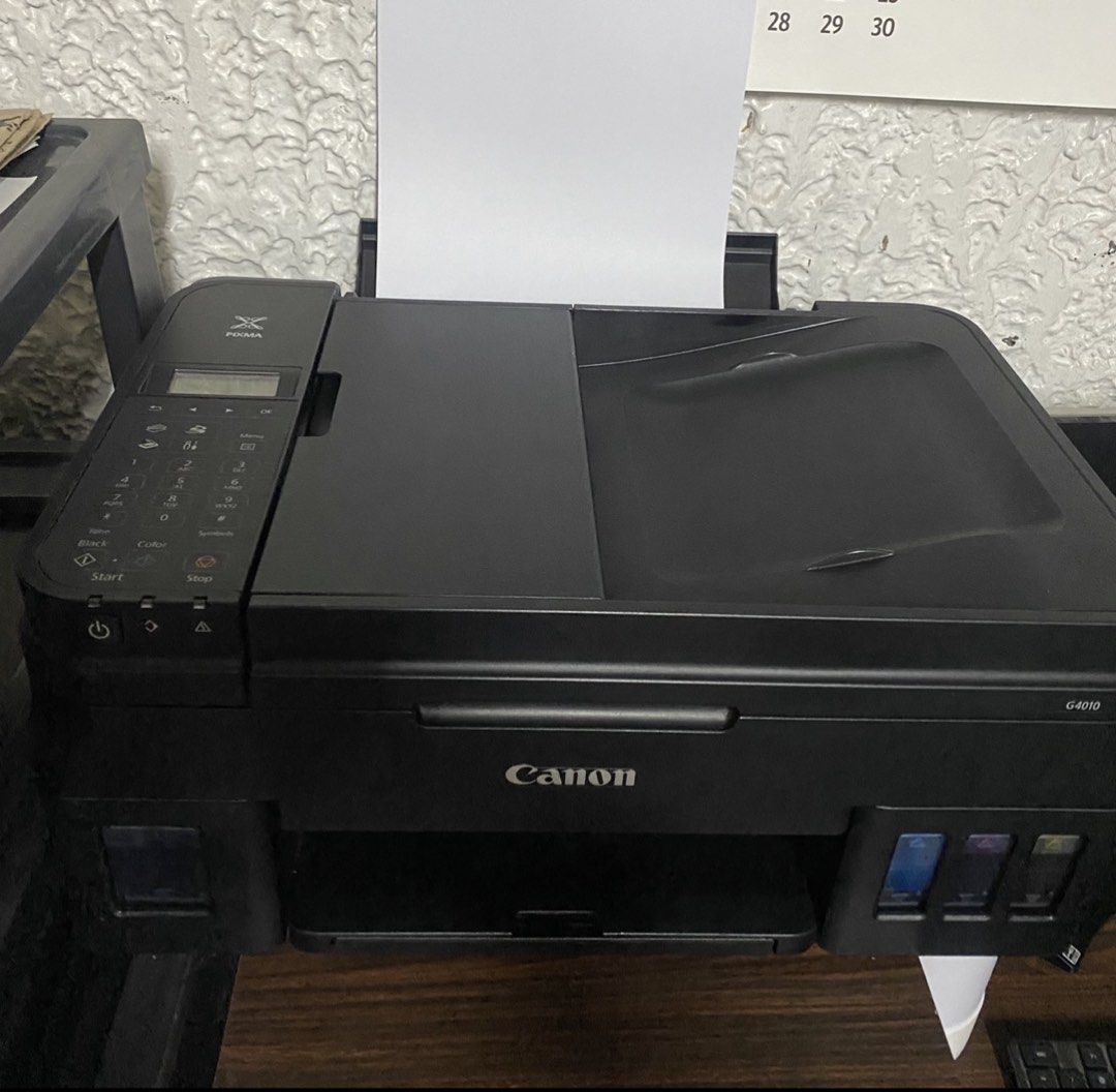 Canon G4010 All-in-One Ink Tank Printer (Category: Printers, Scanners & Copiers) located in Marikina City. Submitted by junnoturiano (Listing ID 1446673169, Image 1). Description: Canon G4010 All-in-One Ink Tank Printer - perfectly working - no issues at all - Flatbed scanner - working - ADF scanner - working - No need to replace cartridge (super maayos pa magprint) Location: BRGY. NANGKA, MARIKINA CITY Price: 5,000 pesos.