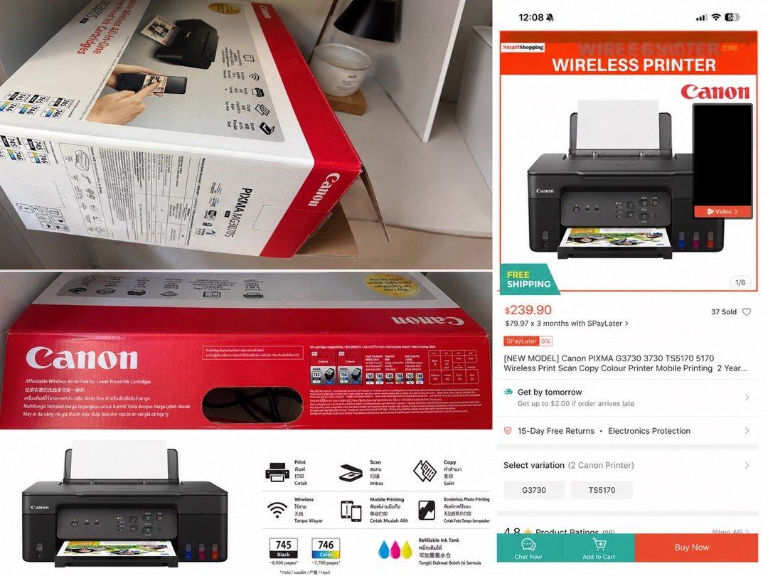 Canon PIXMA G3730 Wireless All-in-One Printer