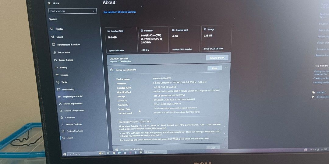 Dell inspiron 15 7000 (Category: Laptops & Notebooks) located in Antipolo. Submitted by andrey04 (Listing ID 1446583247, Image 2). Description: dell inspiron 15 need lng ng format pra bumilis ulit.. pwede bawasan basta sure taker issue and specs mkikita sa pics ty2x.
