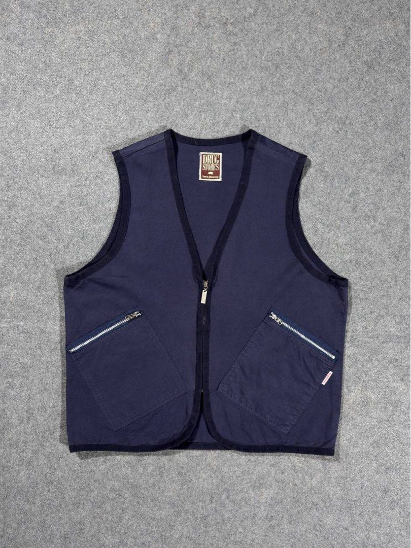 Drug store's Zip-Up Utility Vest (Category: Vests) located in Zamboanga. Submitted by zhifay (Listing ID 1446712142, Image 1). Description: Drug store's Zip-Up Utility Vest Color: Dark Navy Blue Size: Large Measurements: Pit to Pit: 23inches Length: 25.5inches Excellent Condition Features asymmetrical zip cargo pockets, rear zippered game pocket, and herringbone edge binding. Authentic Y2K Japanese brand piece. Price: ₱599.