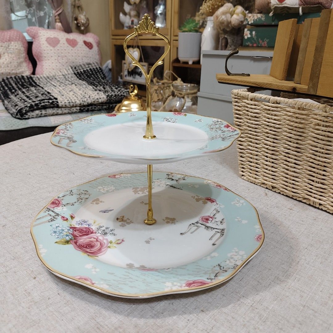 Elegant Rose Pattern 2-tier Cake Stand, Cupcake Stand N Pastry Serving Cake Stand 20cm,26cm (Category: Other Kitchenware & Tableware) located in Shah Alam. Submitted by fishnchips06 (Listing ID 1446570727, Image 1). Description: .