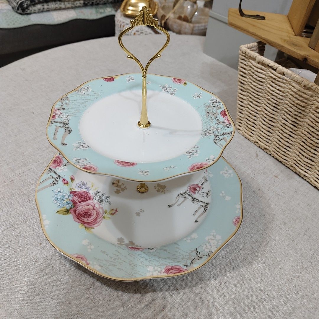 Elegant Rose Pattern 2-tier Cake Stand, Cupcake Stand N Pastry Serving Cake Stand 20cm,26cm (Category: Other Kitchenware & Tableware) located in Shah Alam. Submitted by fishnchips06 (Listing ID 1446570727, Image 2). Description: .