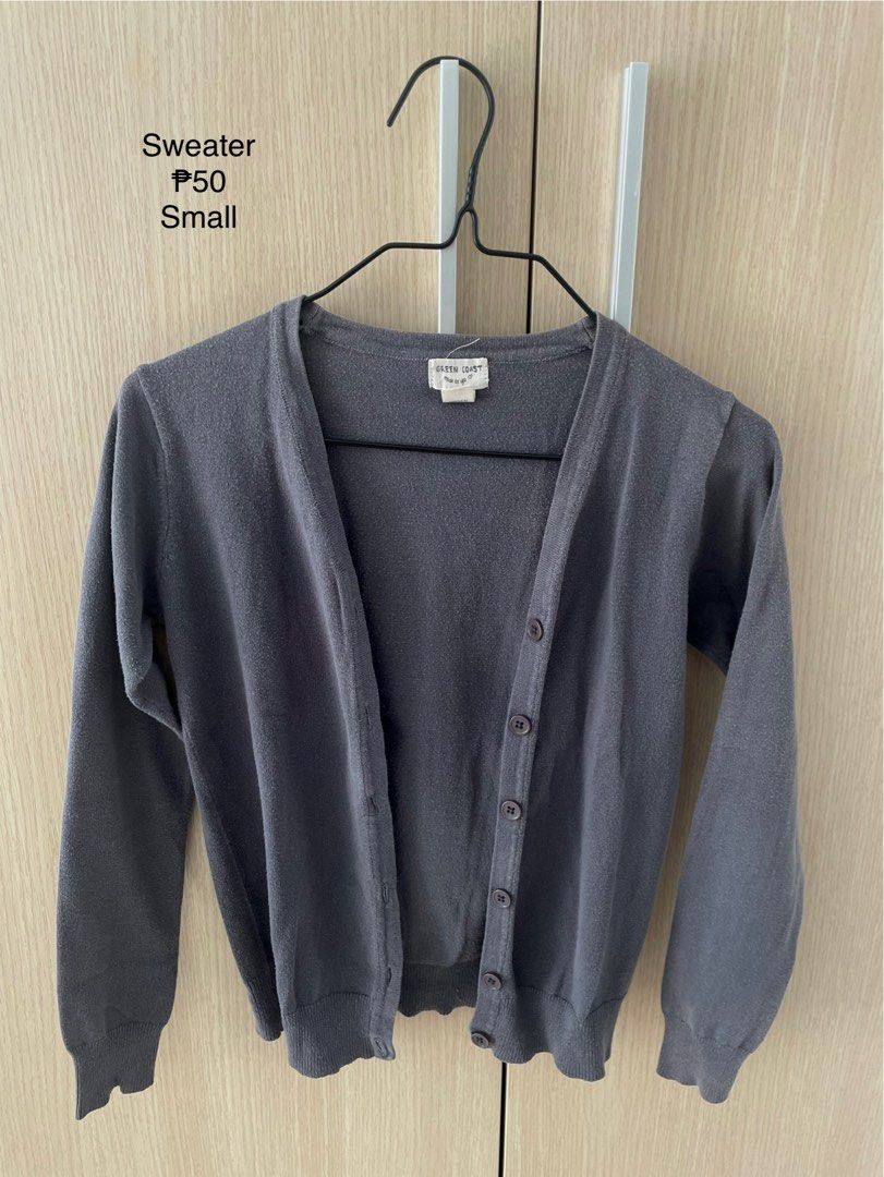 Grey Button-Up Cardigan Sweater - Size Small (Category: Coats, Jackets and Outerwear) located in Manila. Submitted by hellonuggy (Listing ID 1446603531, Image 1). Description: - Grey cardigan sweater - Button-up front - Size: Small - Ideal for layering Loc: commonwealth QC.