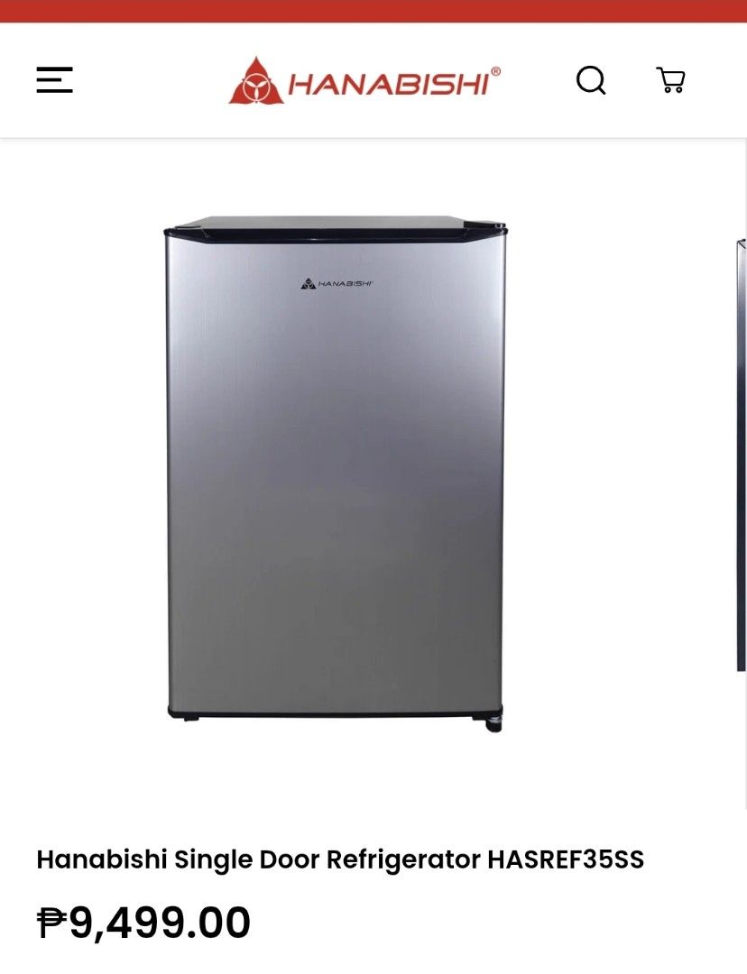 Hanabishi Single Door Refrigerator HASREF35SS (Category: Refrigerators and Freezers) located in Manila. Submitted by beaberry03 (Listing ID 1446582779, Image 1). Description: - Hanabishi HASREF35SS Single Door Refrigerator - Color: Silver - Features shelves and door compartments - Still in working condition - Minor rust visible on bottom edges - Ideal for small spaces Stainless steel silver finish Personal refrigerator 3.5 cubic feet Direct Cool 