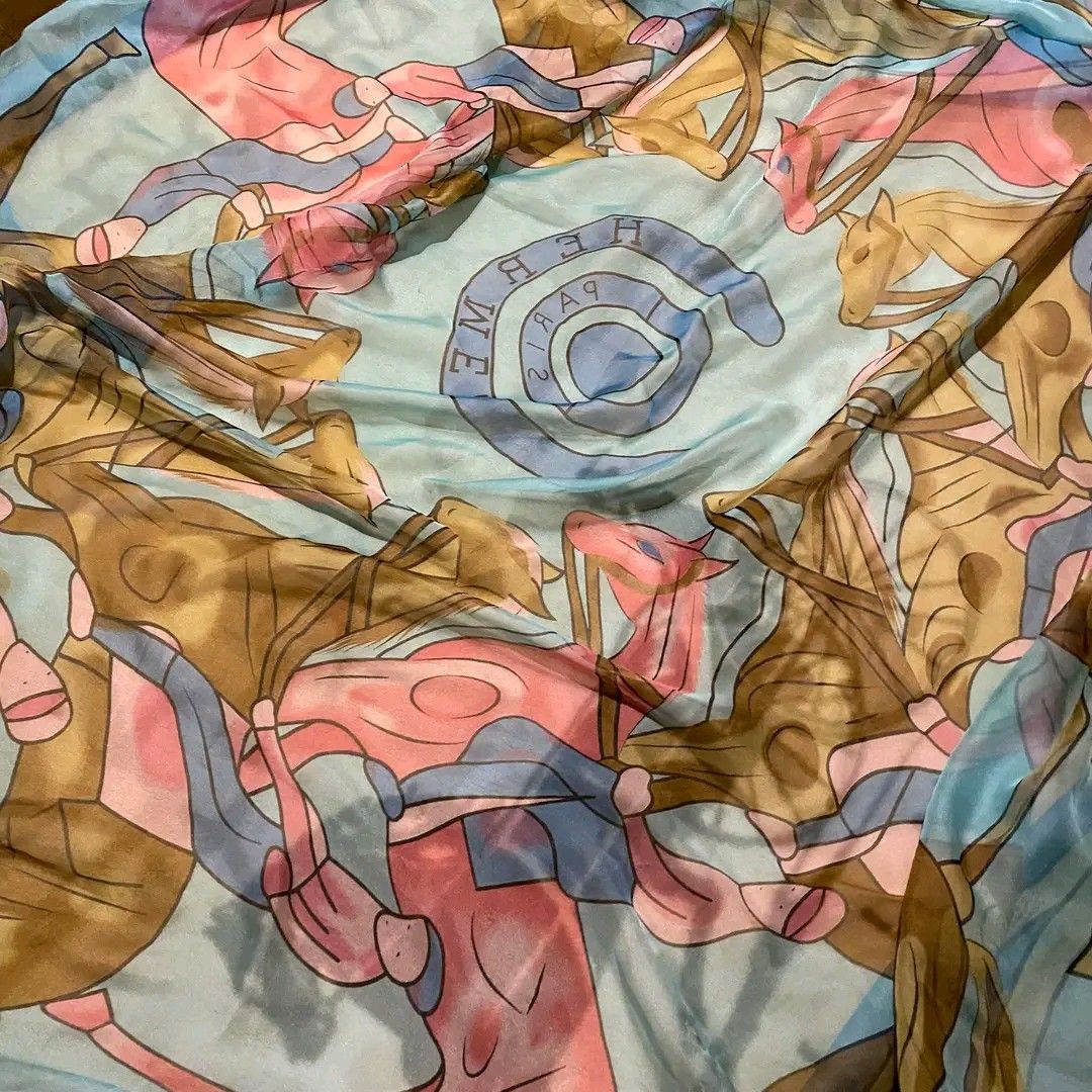 Hermes Silk Scarf (Category: Luxury Accessories) located in Manila. Submitted by bidgeyow20688 (Listing ID 1446698508, Image 2). Description: good condition issue minimal runs jnt or pickup via lalamove.