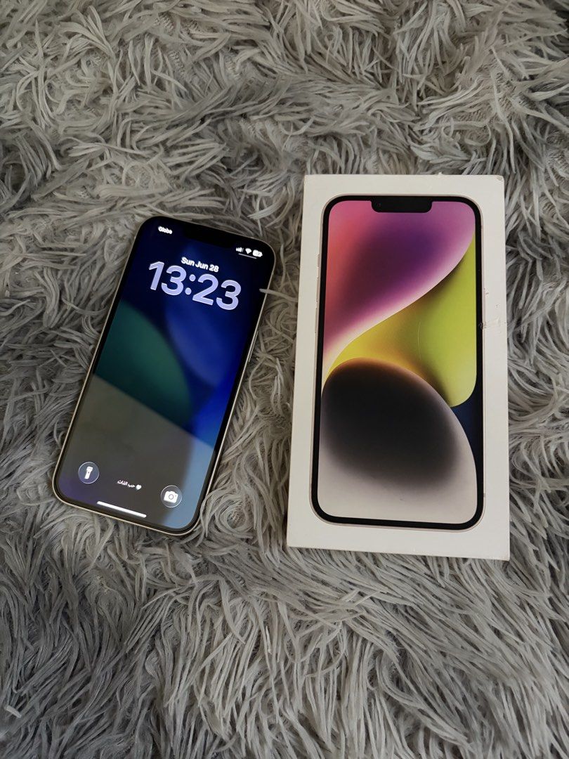 Iphone 14 Starlight 128gb (Category: iPhone 14 Series) located in Manila. Submitted by elle_venice (Listing ID 1446711411, Image 2). Description: Specs & condition: * 100% batt health - bought May 28, 2026 (1 month old) * Globe locked - globe/tm sim only * No issue, no repair history, no dents * Complete box, charger, free case + tempered Loc: Imus Cavite.