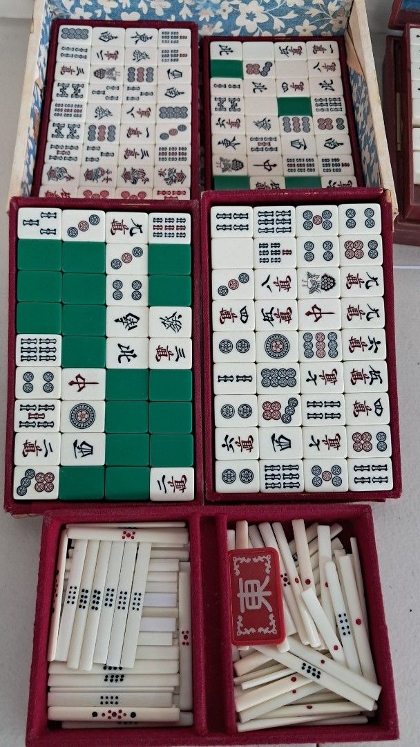 Japan Vintage MINI Mahjong Set with Case (Category: Board Games & Puzzles) located in Bulacan. Submitted by amarijapansurplus (Listing ID 1446637333, Image 2). Description: - Complete Mahjong Set - Comes in a Red Wooden Case with Metal Handle - Includes Mahjong Tiles (some with green accents), Dice, and Racks - Ideal for Game Nights - Ready for a New Home 📌as is 📌What u see is what u get 📌First to pay basis 📌Auto pass sa COD iwas scam sa part