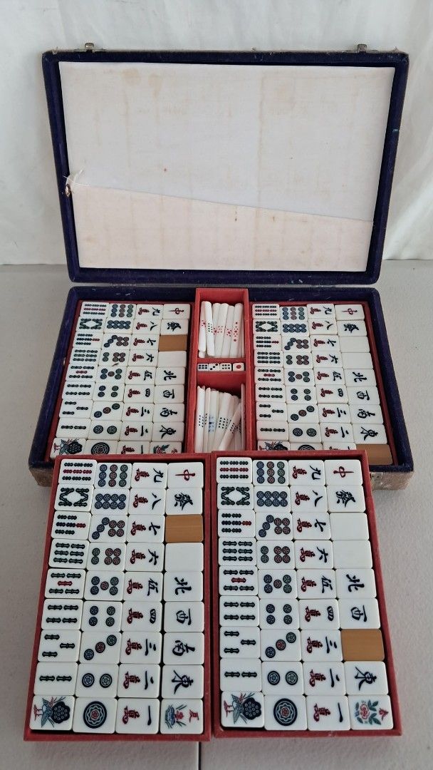 Japan Vintage MINI Mahjong Set with Case (Category: Board Games & Puzzles) located in Bulacan. Submitted by amarijapansurplus (Listing ID 1446637624, Image 1). Description: - Complete Mahjong set - Comes in a blue carrying case with handle - Includes mahjong tiles, dice, and racks - Tiles feature traditional Chinese characters and imagery - Ideal for game nights or as a decorative item - Portable and ready for its next owner 📌as is 📌What u see 