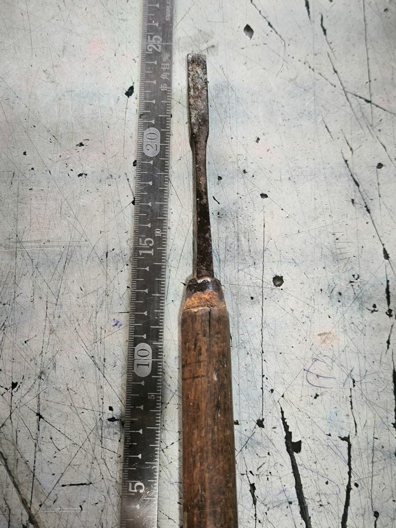 Japanese Nomi Wood Chisel (Category: Home Improvement Tools & Accessories) located in Angeles City. Submitted by yellowbrickstore (Listing ID 1446610415, Image 3). Description: ​Total Length: Approximately 26 cm ​Blade Width: Approximately 10 mm / 1 cm ​Handle: Traditional round wooden handle with a struck top end, Great piece for a tool restoration project or to display as a rustic collectible shipping via jnt express Saturday sked only Friday c